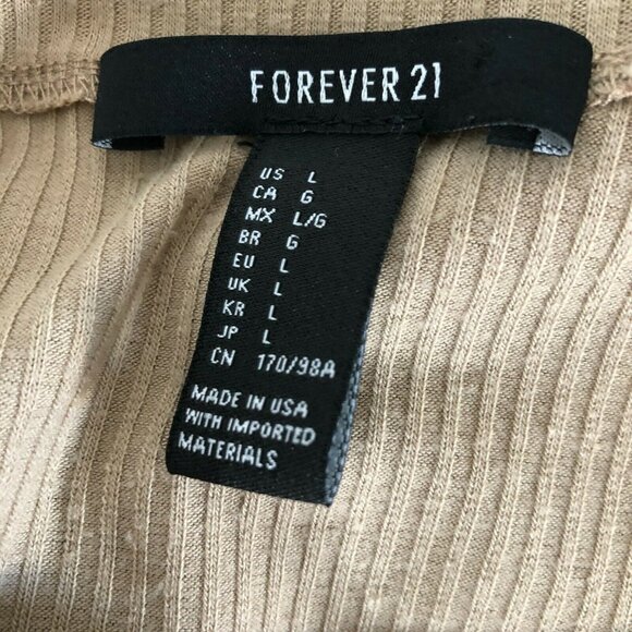 T Shirt Womens Large Ribbed Long Sleeves Cut Out Forever 21 Beige Tan - Picture 6 of 6